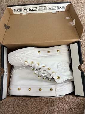 Converse Chuck Taylor All Star Lift Hi Platform White Gold Studded (A06787C)